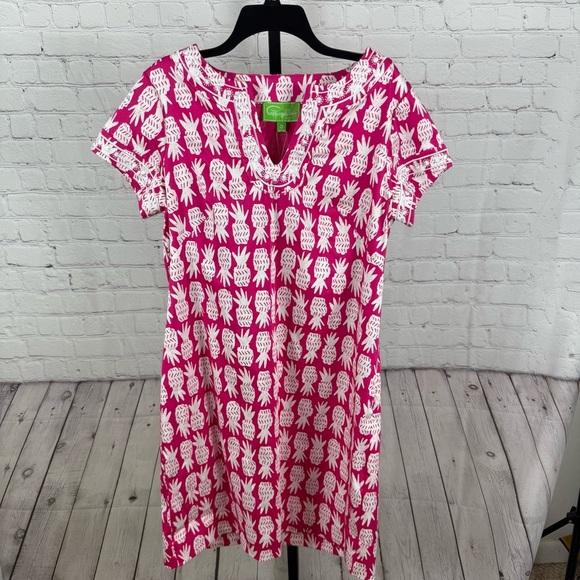 Cappagallo Short Sleeve Pink and White Pineapple Dress Size 14 - Picture 1 of 7